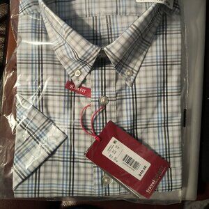 Roundtree & Yorke Men’s Short Sleeve Plaid Button-Down Shirt XL — New